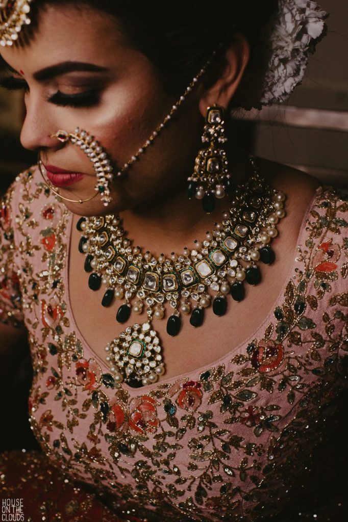 Bridal Solo Portrait of Palak in her designer bridal dresses and kundan jewelry
