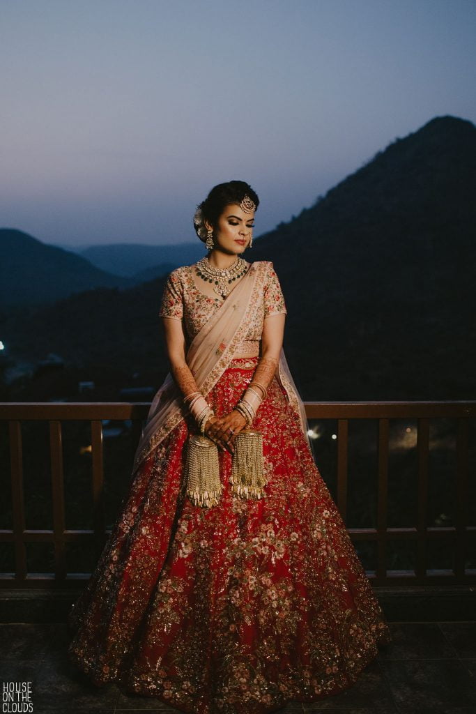 Palak Bridal Photoshoot in Pink Red Designer bridal lehenga with heavy golden kaleeras