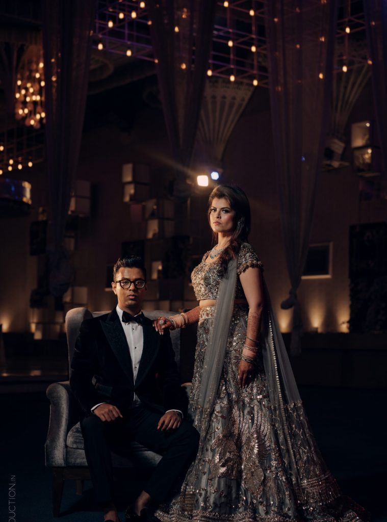 Palak & Pankaj Couple Photography in designer wear for reception