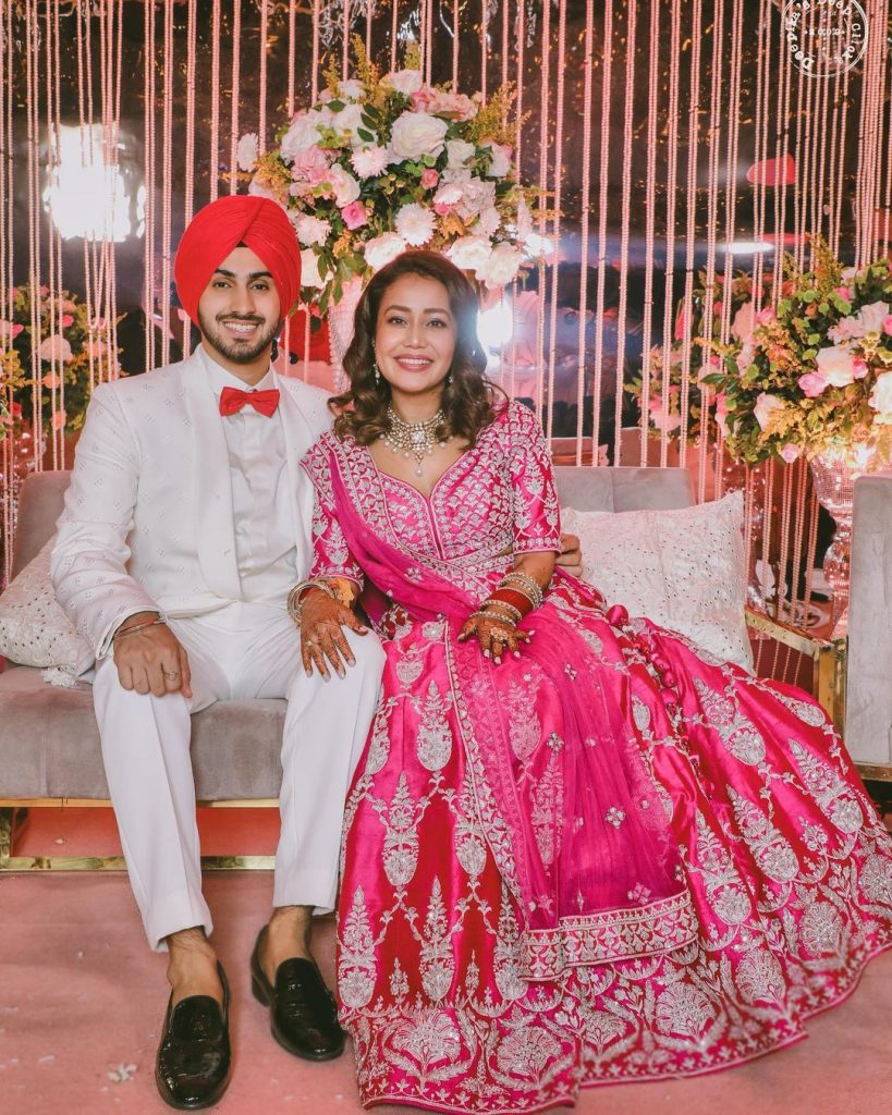 neha kakkar & rohanpreet posing for their engagement ceremony photoshoot