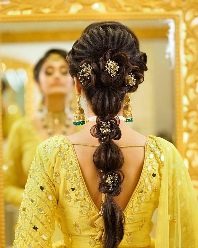 New Hairstyles For Indian Wedding Function- Mehdi, Haldi & Sangeet | Fresh  flower jewelry, Wedding flower jewelry, Indian wedding hairstyles