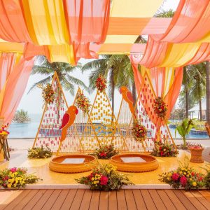 haldi-decoration-ideas-geoemtric-background-haldi-ceremony-decoration |  WedAbout