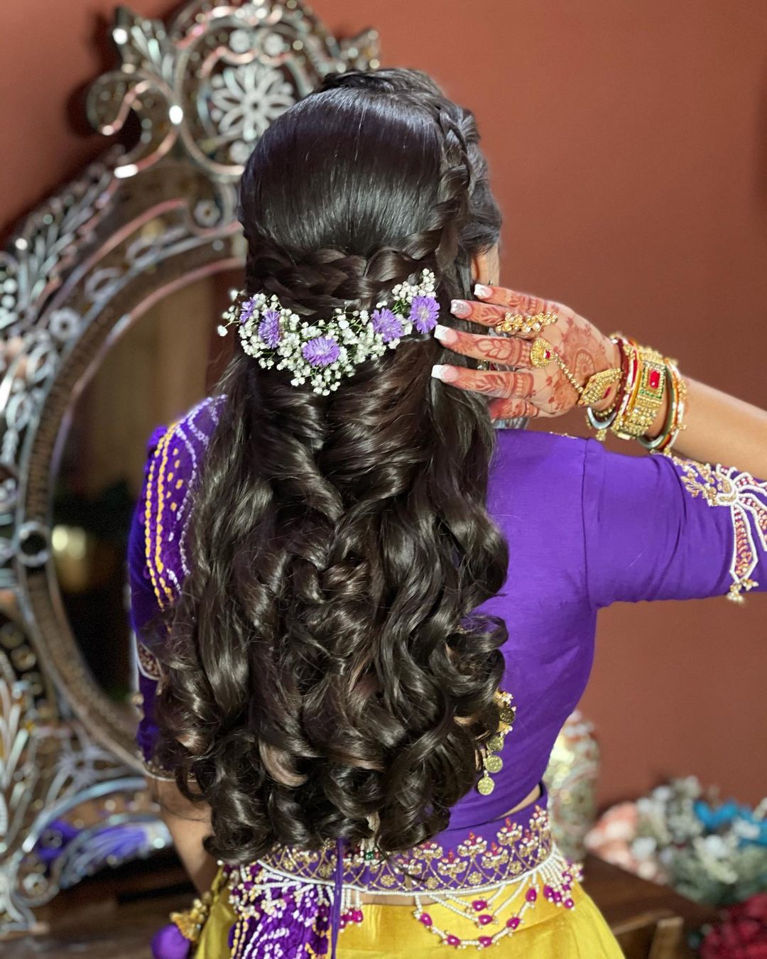 South Indian bridal hairstyle hairstyle on saree for wedding