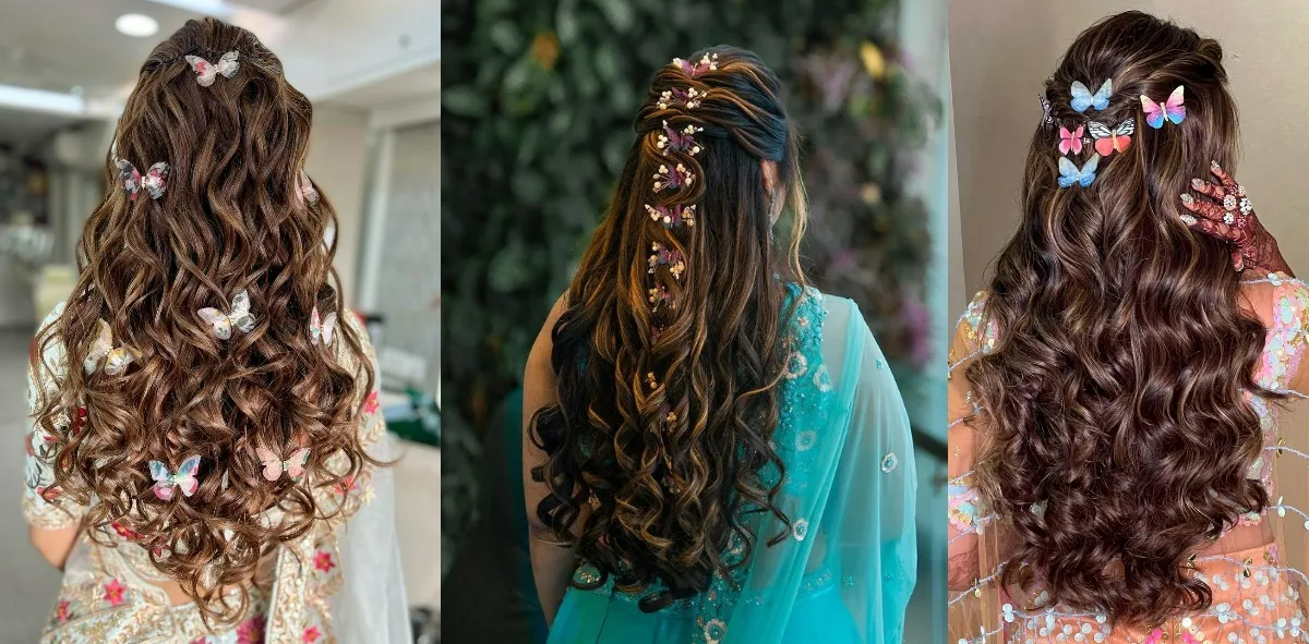 best butterfly hairstyle for engagement in lehenga 1