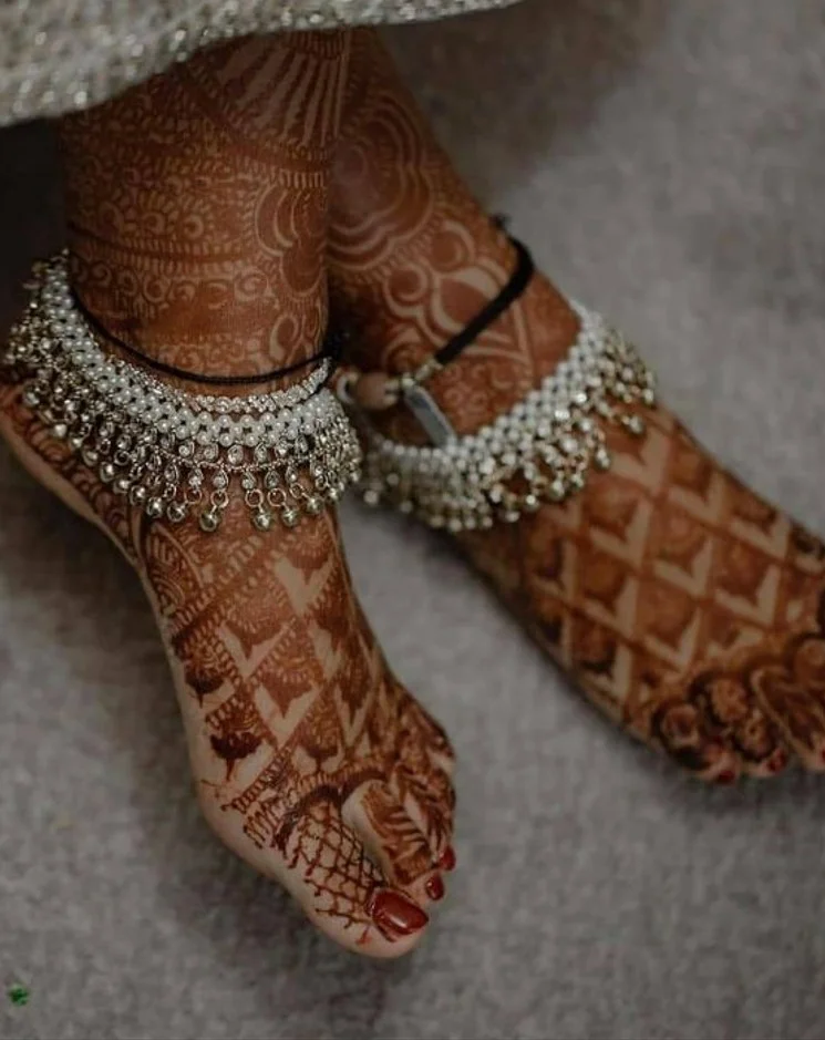 modern designer wedding payal with white pearls