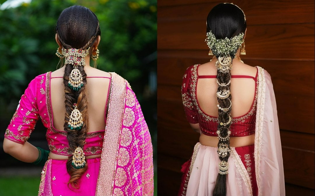 embellished braid hairstyle for engagement for long hair