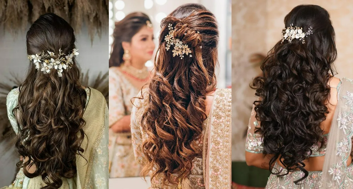 half tie with curls hairstyle for engagement for long hair