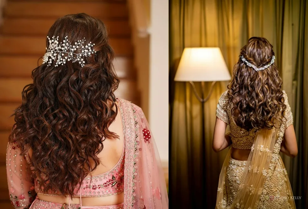 half tie with curls hairstyle for engagement for medium hair