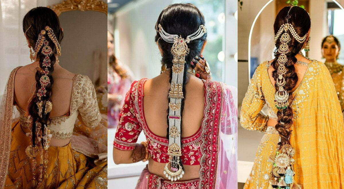 latest embellished braid indian reception bridal hairstyle