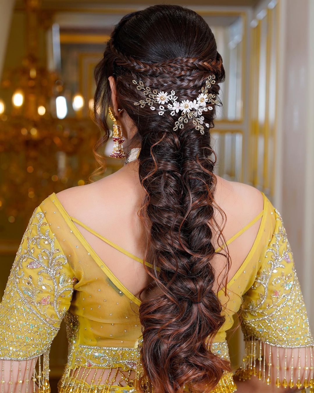 hairstyle with lehenga wedding | hairstyle with lehenga choli | hairstyle  with lehenga low buns | Engagement hairstyles, Front hair styles, Medium hair  styles