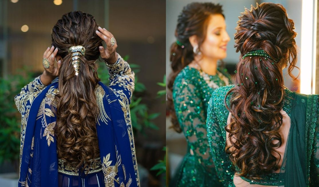 latest low ponytail hairstyle for engagement in lehenga 1