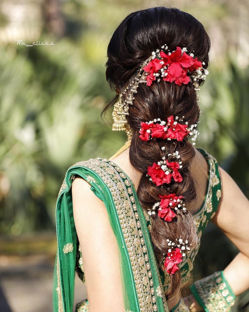 modern bubble braid indian reception bridal hairstyle 2