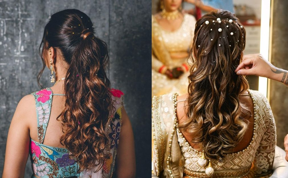 modern high ponytail indian reception bridal hairstyle