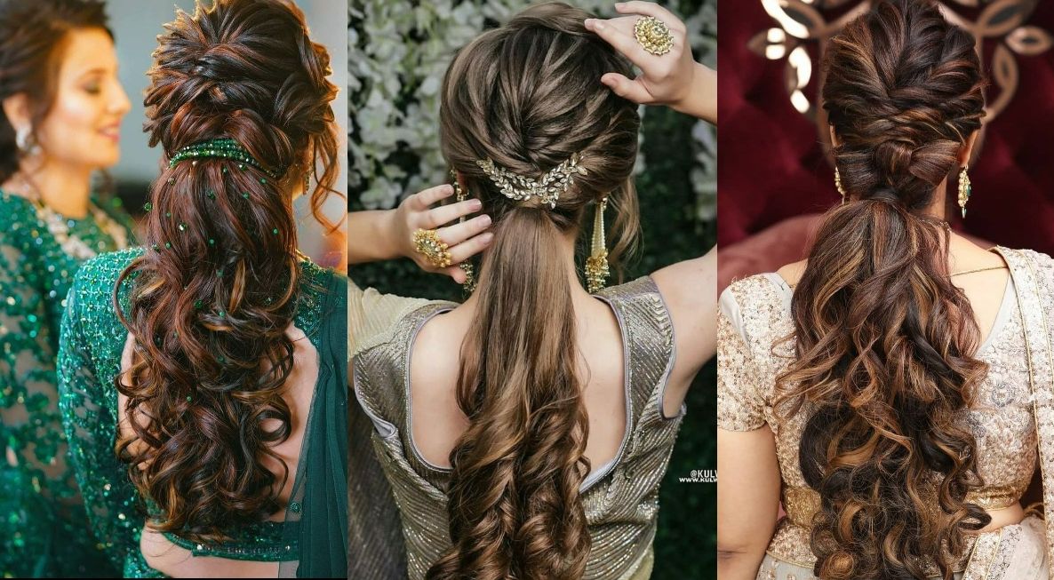 modern low ponytail indian reception bridal hairstyle