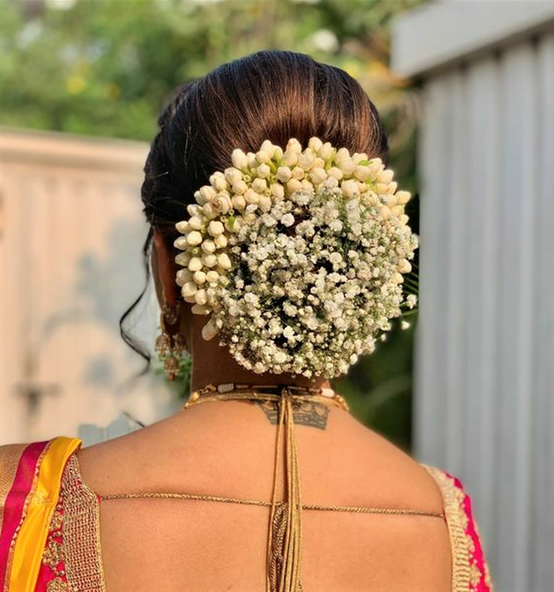 Indian Bun Hairstyle with Flowers
