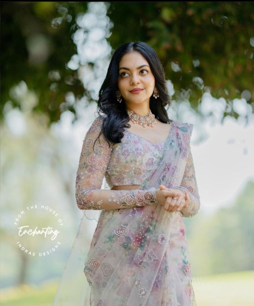 christian bride in modern floral embroidered saree