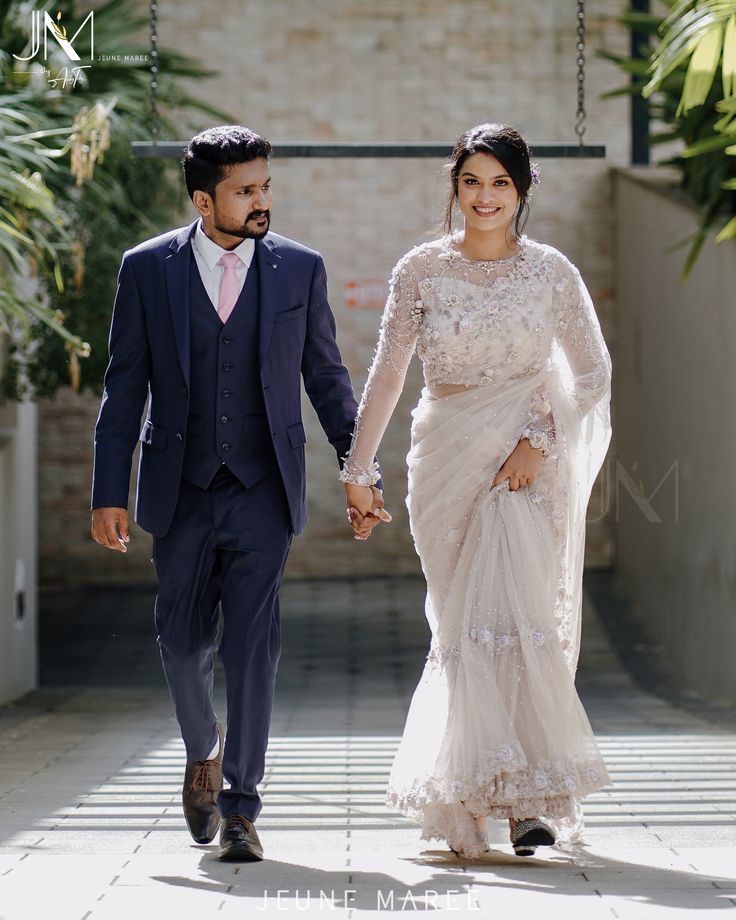 ivory floral embroidered blouse and saree for christian bride