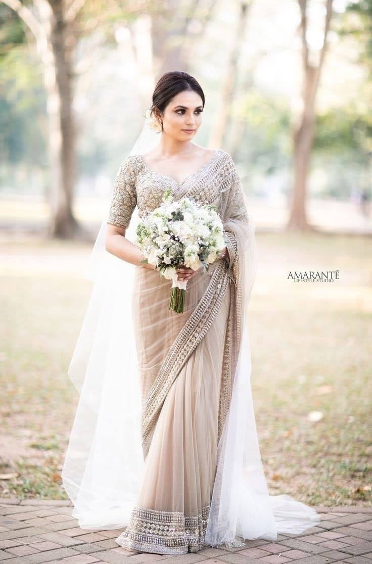 modern christian wedding sarees with veil