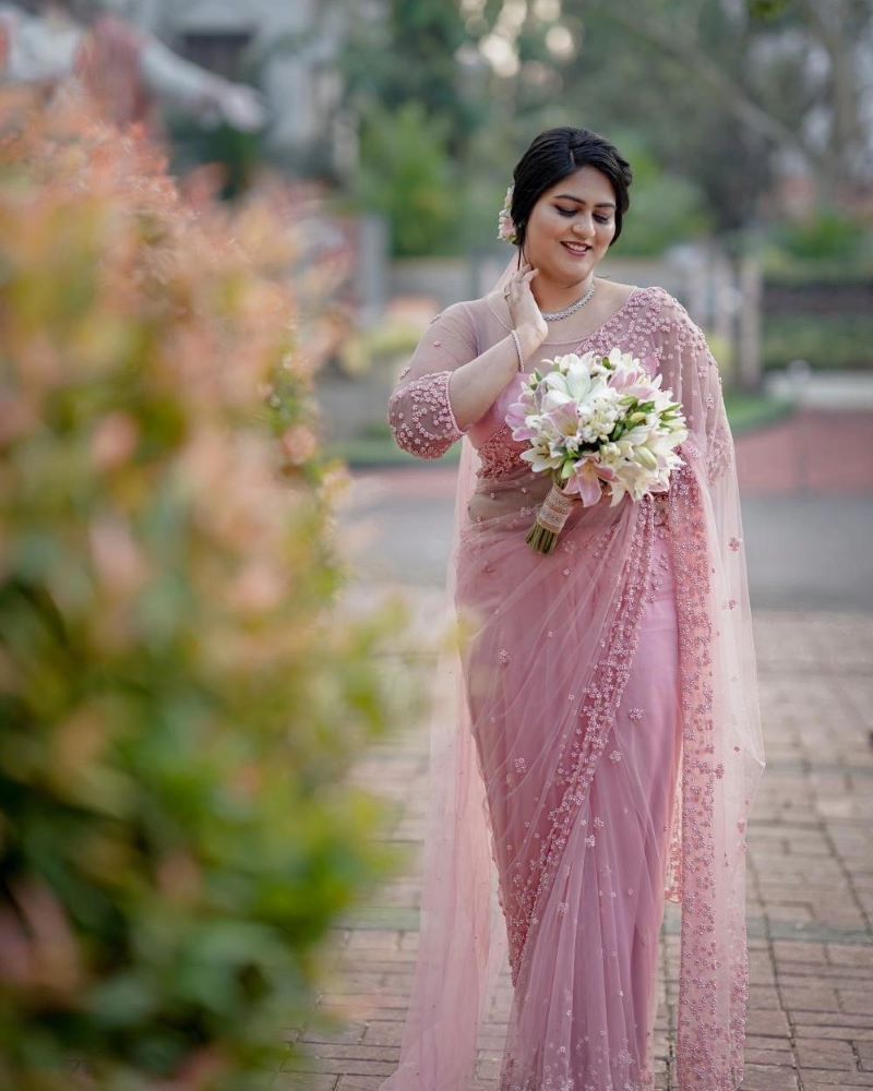 pink christian wedding sarees